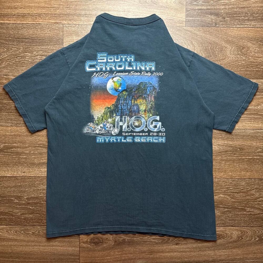 Vintage Black Sun Faded 2000 Harley Davidson Myrtle Beach Rally Tee